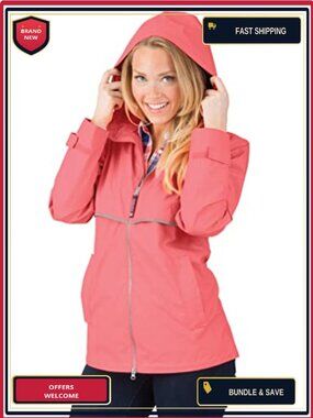 Waterproof Windproof Rain Jacket with Heat-Sealed Seams, Adjustable Hood,